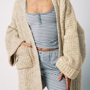 Princess Polly Paisleigh Beige Cable Knit Sweater Cardigan L/XL